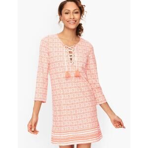 Cabana Life x Talbots Lace-Up Beach Dress UPF Maldives Coral Orange Med Coastal